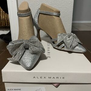 Alex Marie Sparkling Silver Heels with Bow Accent